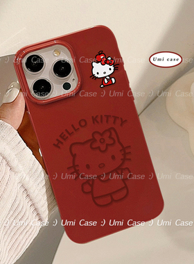 复古小众可爱ins红色kt猫咪卡通适用iphone17promax苹果16手机壳新款14少女12pro日韩风13pro全包11保护套xr