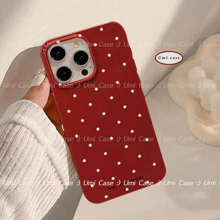 复古简约ins酒红波点适用iphone17promax苹果16手机壳新款14男女款12pro个性日韩风13pro全包防摔11保护套xr