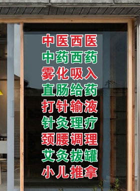 中医西医打针输液雾化直肠针灸理疗小儿推拿艾灸拔罐诊所广告字贴