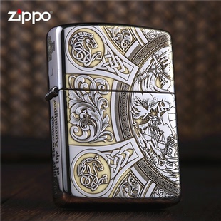zippo打火机正品男士防风 167盔甲机天启者四骑士 银色zppo刻字