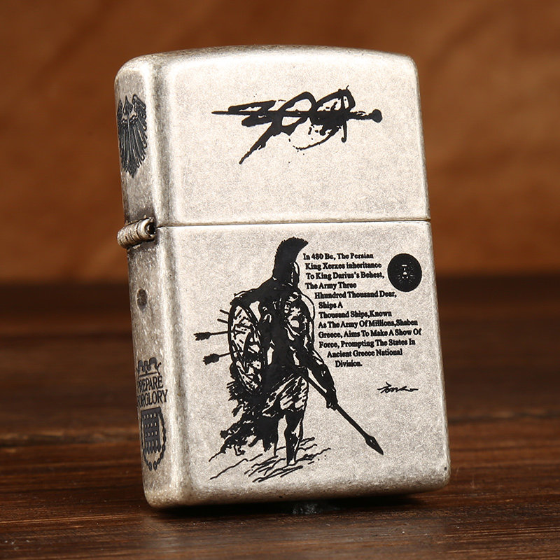 原装正品zippo打火机纯铜/古银 雕刻 斯巴达勇士 男士礼物zppo