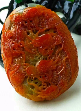 天然A货缅甸翡翠 精美水润  红翡九龙吊坠 九五至尊 玉质细腻