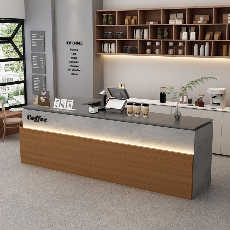 不锈钢吧台奶茶店咖啡店接待台高级感轻奢酒店小吃店台球厅前台桌