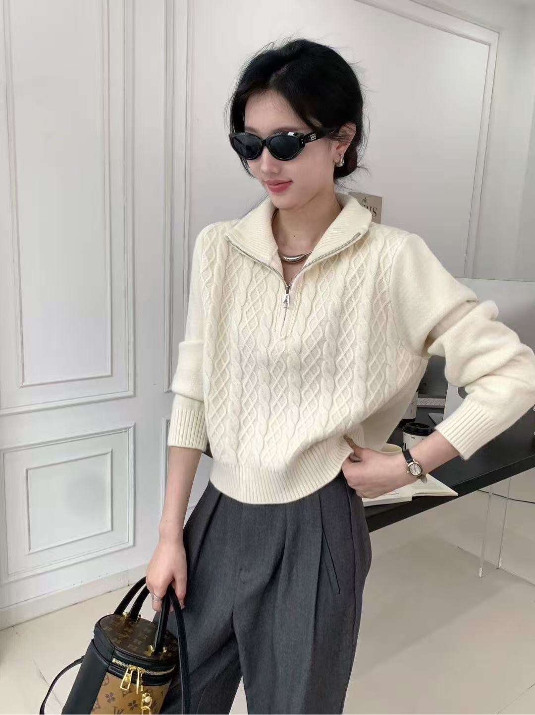 2025秋冬新款韩版宽松显瘦加厚百搭半拉链立领针织衫女毛衣上衣潮