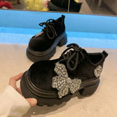 百搭休闲单鞋 欧货蝴蝶结水钻厚底乐福鞋 女2025潮英伦风大头小皮鞋