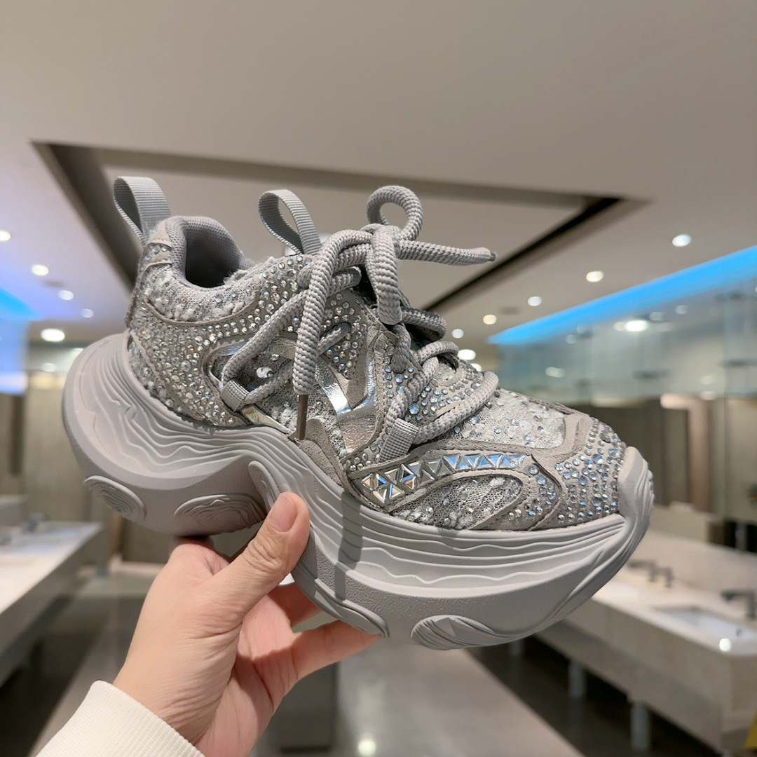 欧货重工满钻梯田厚底老爹鞋女2025早春新款满天星水钻休闲运动鞋