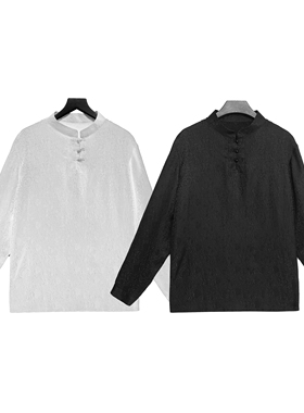 B24222-男装冠乐绉2024年新款香云纱桑蚕丝舒适透气打底衫