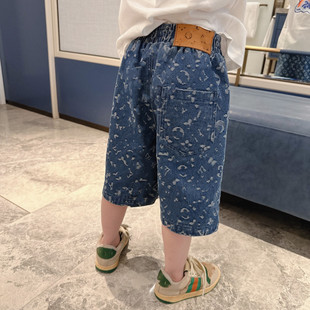 双提花满印牛仔裤凹凸立体感透气软牛仔短裤男女宝夏季百搭裤定制