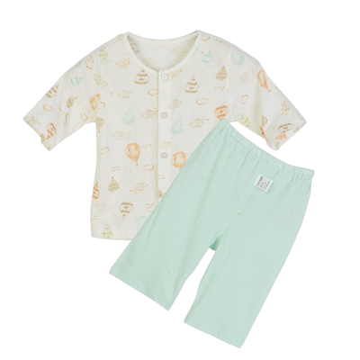 拉比夏装男童气球之旅七分袖全开服套装精梳棉夏季外出衣服裤子