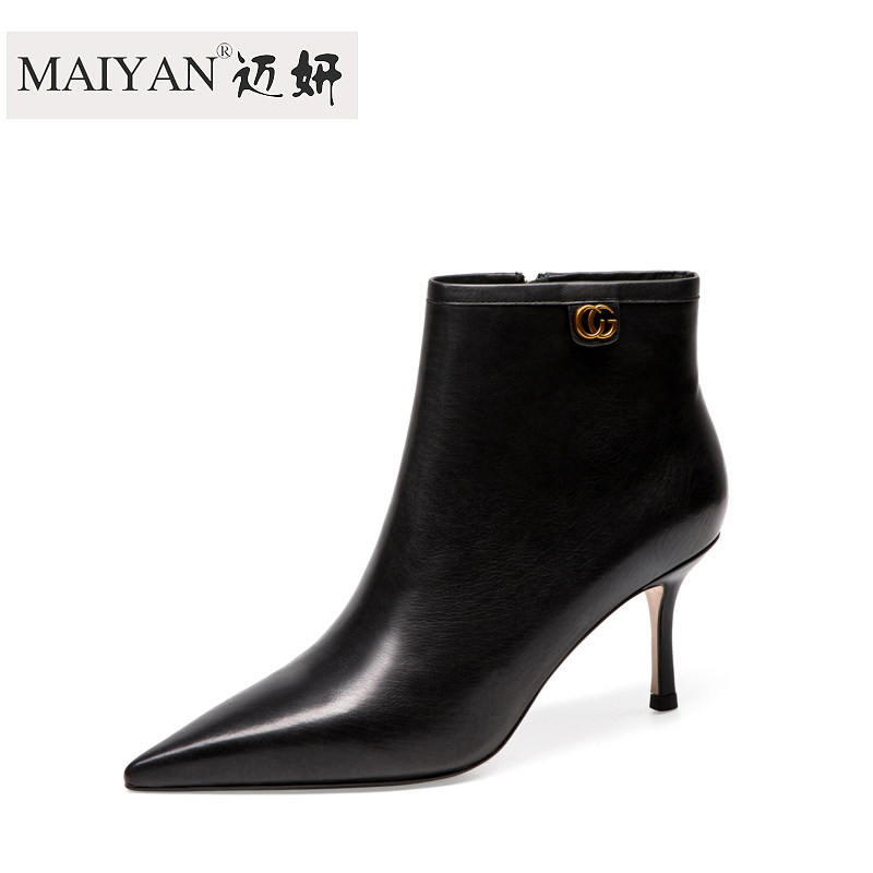 真皮短靴秋冬女鞋时尚高跟鞋尖头