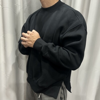 纯色运动卫衣男秋冬季加绒圆领