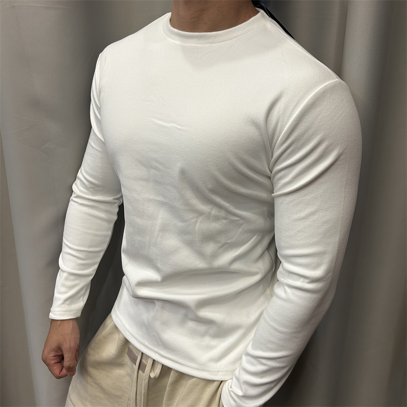 秋冬德绒保暖修身圆领休闲长袖打底衫男运动健身肌肉弹力紧身上衣