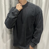 健身卫衣秋冬季 重磅纯棉宽松运动休闲长袖 T恤男做旧小领口打底衫