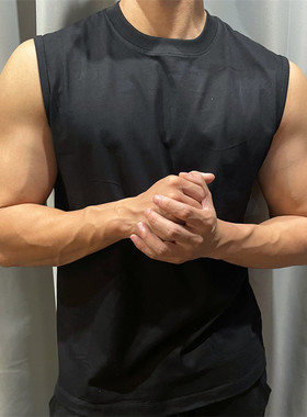 夏季纯棉宽松背心大码男士透气训练跑步t恤户外运动健身美式坎肩