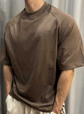 美式复古重磅300gT恤男夏潮牌运动休闲宽松短袖纯棉上衣五分袖男