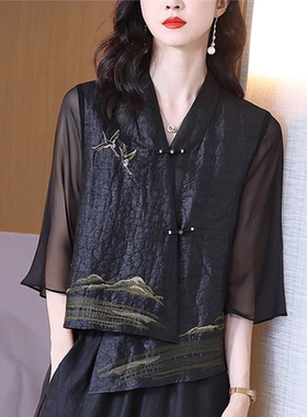 反季清仓夏香云纱仿真丝上衣女盘扣中国风仿桑蚕丝小开衫短外套