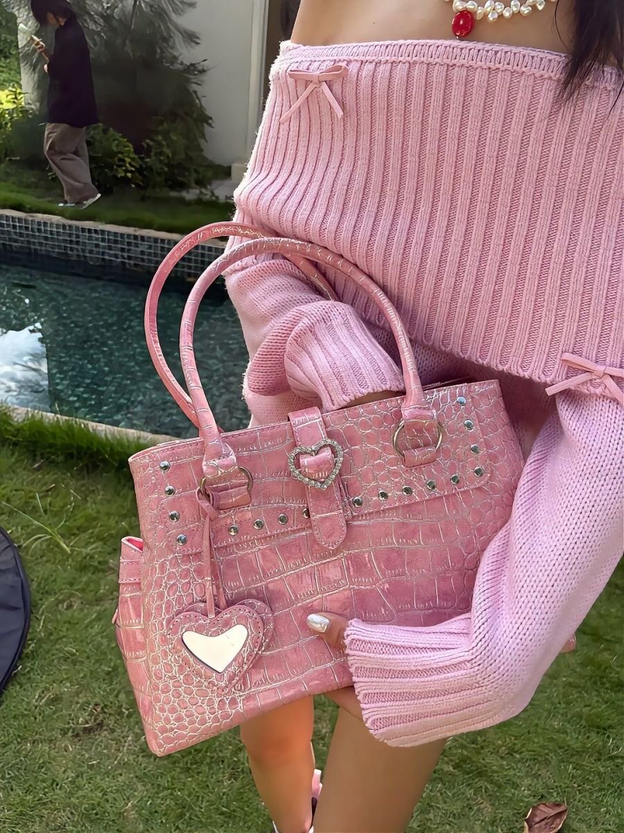 鳄鱼皮纹路彩色钻石宝石小众斜挎包港风美式街头潮流手提包旅行包