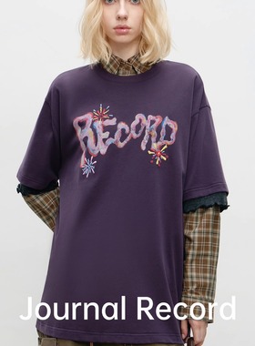 Journal Record2025秋冬新款呼吸感舒适廓形卡通印花圆领短袖T恤