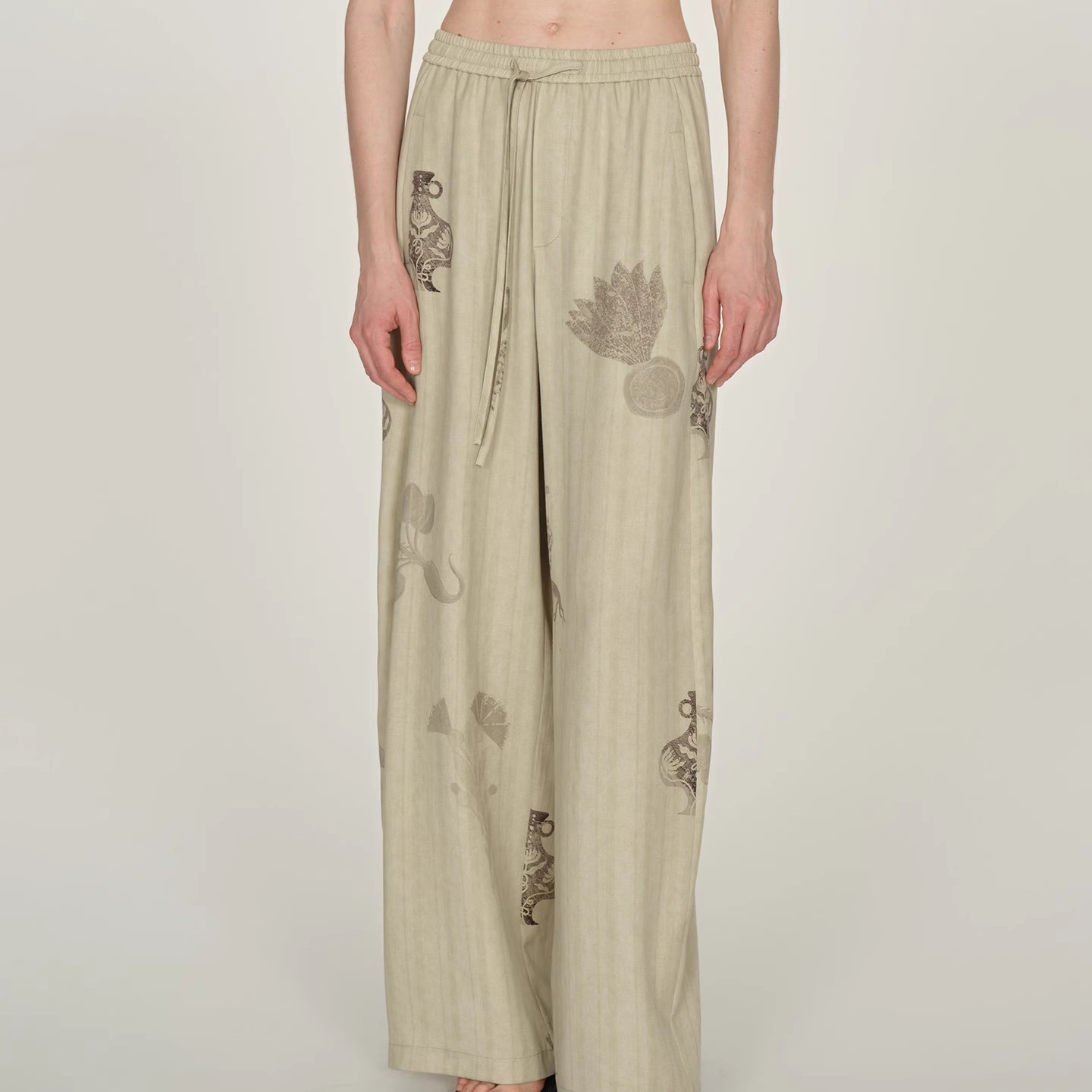 ICEDUST 植物印花抽绳长裤25PF系列夏季裤子慵懒风直筒宽松休闲裤