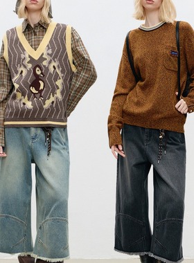 Journal Record2025秋冬新款设计款立裁全棉七分宽松阔腿牛仔裤