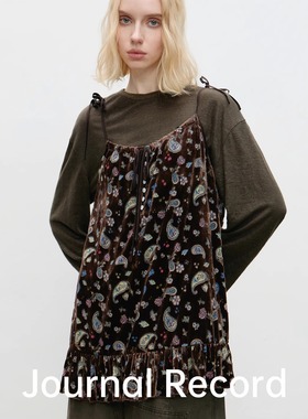 Journal Record2025秋冬新款复古佩斯利印花随性甜美丝绒吊带裙