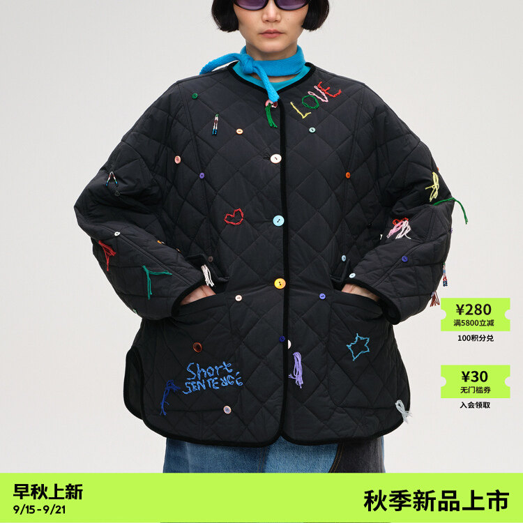 SHORT SENTENCE短句25秋设计师款彩色线饰圆领棉服