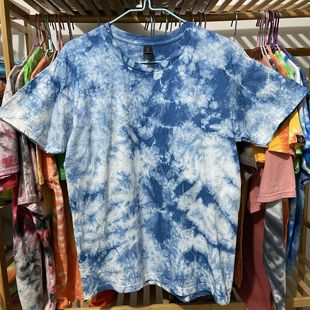 indigo纯棉蓝染T恤短袖 宽松扎染草木染板蓝根染云南 夏季