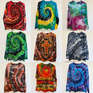 纯棉休闲彩虹螺旋冰染草木男女春秋冬 日更单品 扎染长袖 T恤