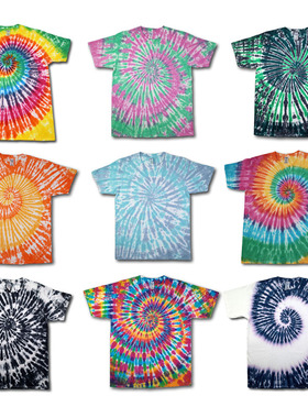 《螺旋》原创手工扎染T恤春夏短袖纯棉滑板男女彩虹条纹嘻哈休闲