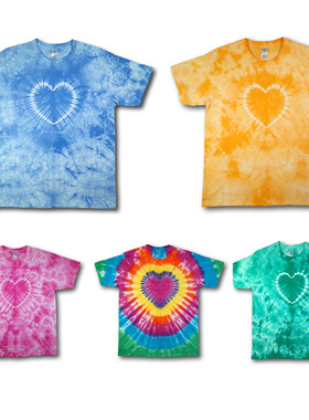 《心》手工扎染爱心纯棉T恤彩虹休闲日常短袖女情侣可爱原创国潮