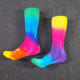 原创手工扎染彩虹纯棉毛巾袜子毛圈休闲运动ins街潮中筒网红鸳鸯