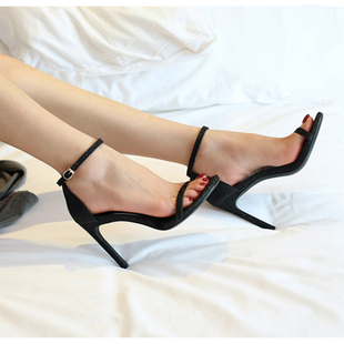 8cm10cm一字带防水台细跟露趾夏天新款高跟凉鞋女夏性感夜店黑色