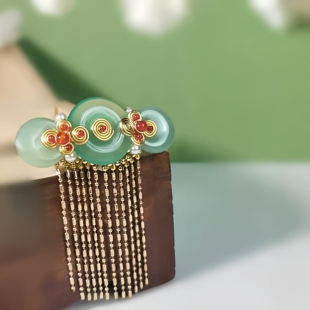 平安如意天然玛瑙水晶中式结原创国风汉服古风流苏发夹头饰发饰