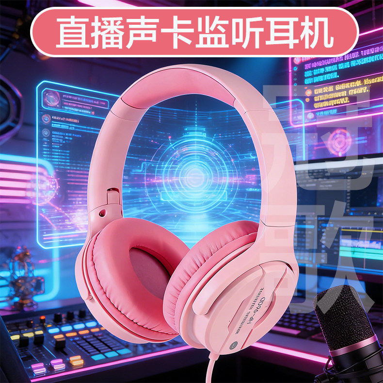 3.5-6.5mm插头通用无麦克风直播K歌录音声卡监听耳机有线粉色黑色,影音电器,游戏电竞头戴耳机,淘宝优惠券,粉丝福利购,淘宝优惠卷