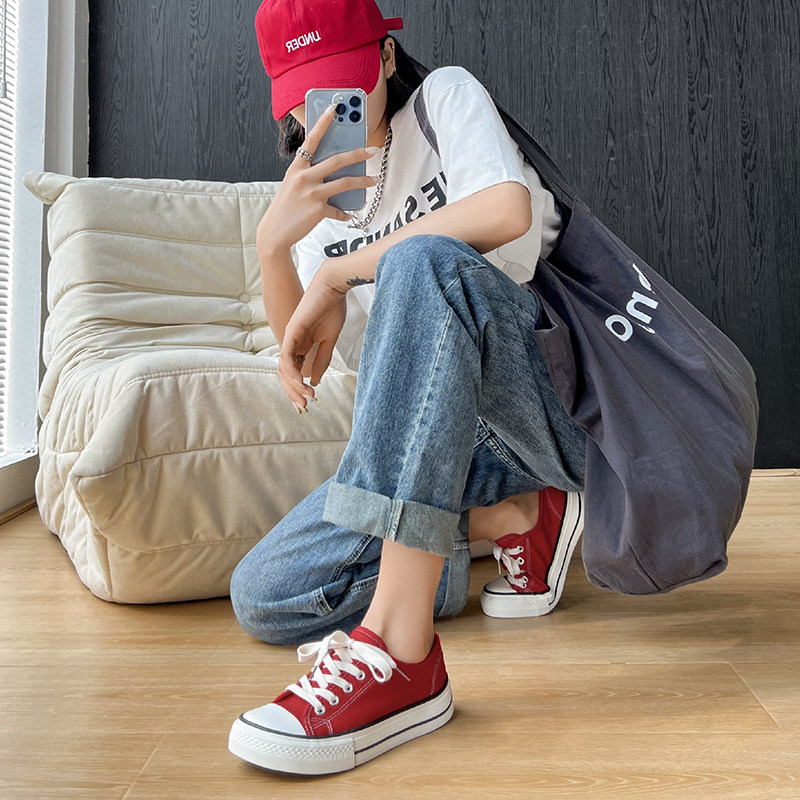 2026夏季个性宽头芒果头帆布鞋女圆头绑带百搭休闲板鞋韩版小白鞋