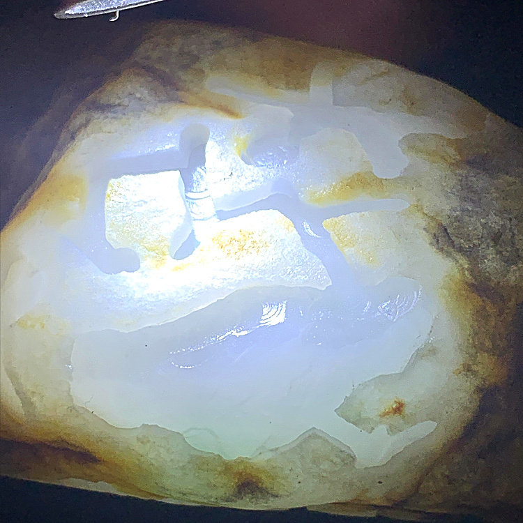 特】嗡巴列冰种开窗和田白玉天然翡翠原石毛料玉石大牌子裸石吊坠