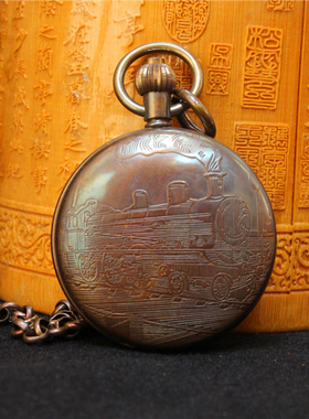 纯铜双开上发条上弦机械怀表挂表罗马字盘火车头马复古玩道具收藏