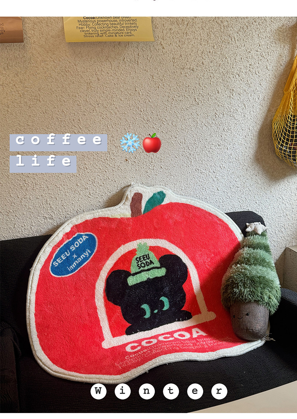 SEEUSODA/原创联名可爱苹果圣诞地垫防滑地毯入户门垫子挂毯双用,居家布艺,床边毯,淘宝优惠券,粉丝福利购,淘宝优惠卷