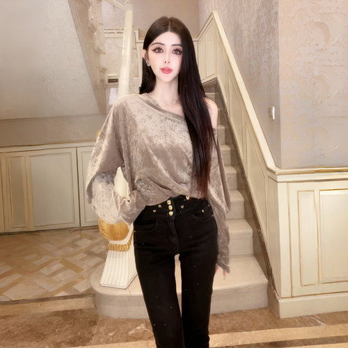 设计感丝绒上衣女背心T恤真两件