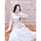 优雅气质法式 凡舒轻奢 白茶茉莉2025年秋冬新款 蕾丝连衣裙显瘦