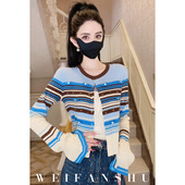 凡舒轻奢 百搭时尚 烘焙甜度2025年秋冬新款 气质盐系条纹针织开衫