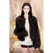 凡舒轻奢 黑珍珠2026年秋冬新款 进口芬兰银狐拼油腊羊皮外套百搭