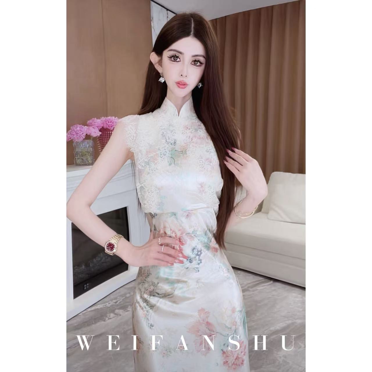 魏凡舒【青矜花事】无袖旗袍连衣裙女2026夏季高级感国风显瘦长裙