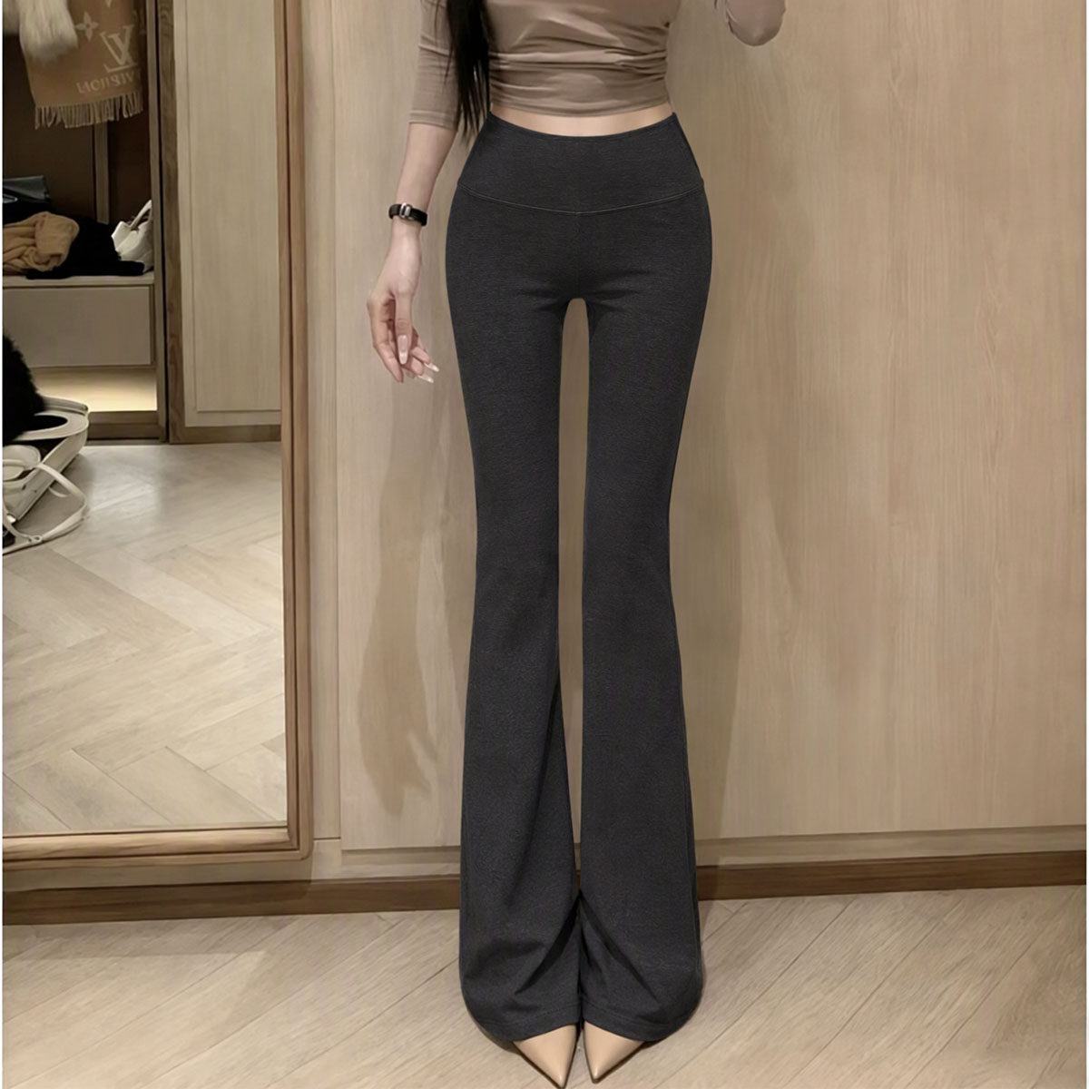 高腰喇叭裤女秋季休闲微喇裤图片