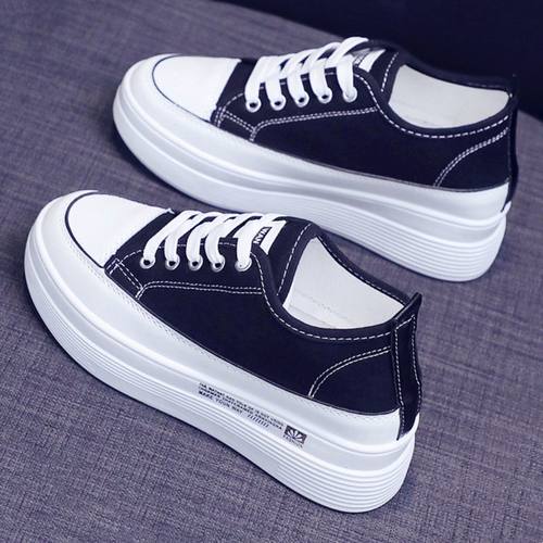 透气防滑圆头休闲厚底增高帆布鞋