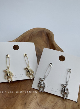 华晨宇同款小熊别针S925银耳钉 马思纯同款玫瑰别针四肢活动耳环