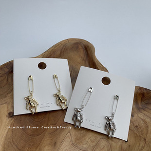 华晨宇同款小熊别针S925银耳钉 马思纯同款玫瑰别针四肢活动耳环