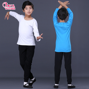 男童舞蹈服春秋体操长袖套装男孩圆领儿童练功服黑色中国舞形体服