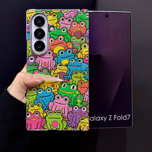 满屏彩色青蛙素描适用三星Galaxy Z Fold5手机壳Z Fold7新款Fold6折叠屏Fold3高级感贝壳纹磁吸防摔保护套