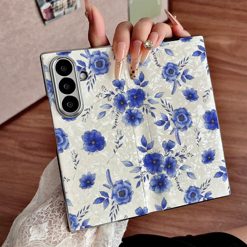 素底靛花适用三星Galaxy Z Fold7手机壳女新款zfold6折叠屏fold5贝壳纹电镀翻盖fold4防摔保护套
